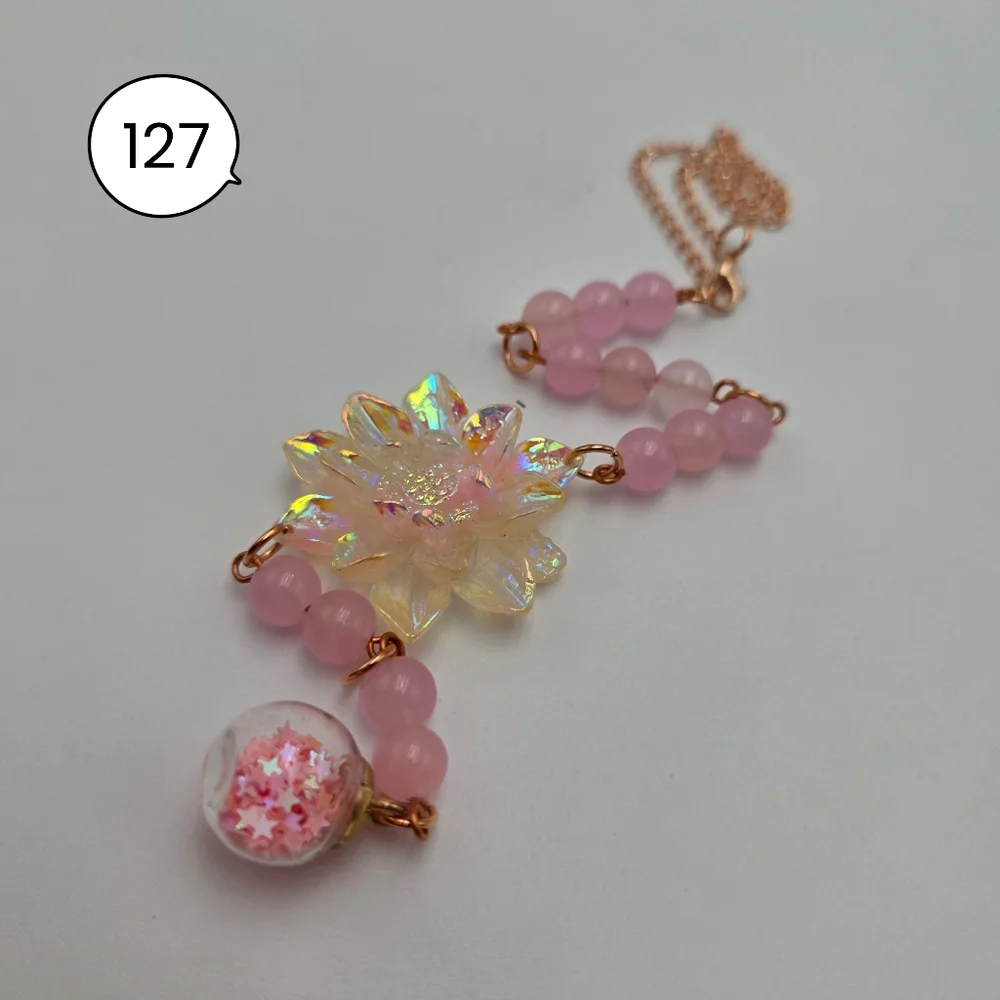 Iridescent Floral Car Charm Pink Beads Hanging Mirror Decor Cute Handmade - Picture 2 of 4